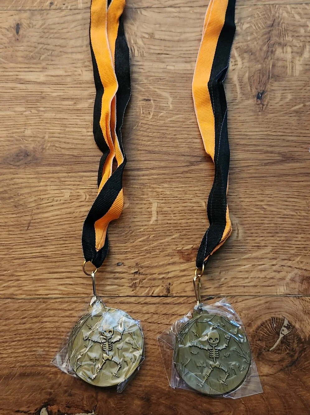 20 Pack Halloween Skeleton Medal Party Favor - Orange & Black Ribbon